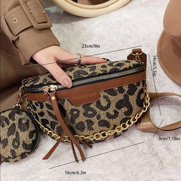 Leopard Print Chain Saddle Bag With Coin Purse - Picture 4 of 6